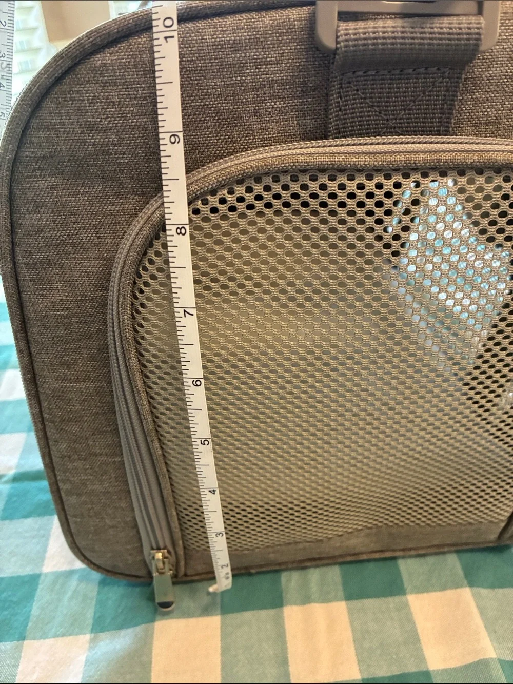 Gray cloth travel carrier for small dog